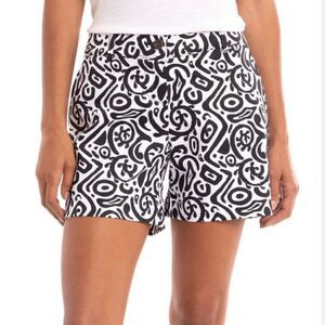 Issac Mizrahi Tailored Stretch‎ Trouser Shorts Black/White Native Print Sz 12